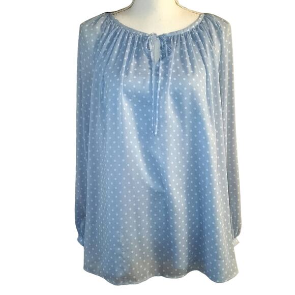 Talbots Size M Medium Blue White Polka Dot Blouse Sheer - Picture 1 of 4
